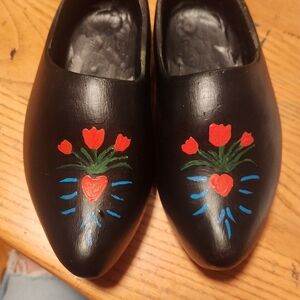 Black Clogs with Red Floral Design